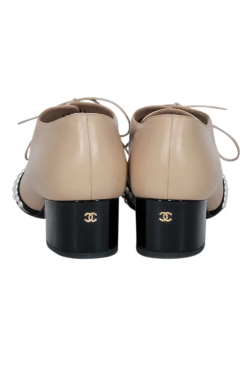 Chanel - Beige, Black, & Pearl Low Heel Loafers Sz 9