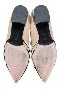 Chanel - Beige, Black, & Pearl Low Heel Loafers Sz 9
