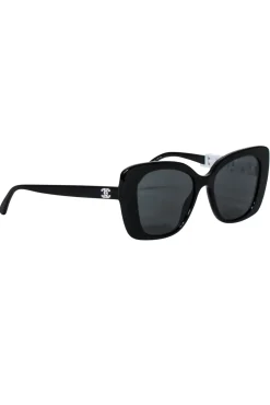 Chanel - Black Frames w/ Bejeweled Chanel Leg Sunglasses
