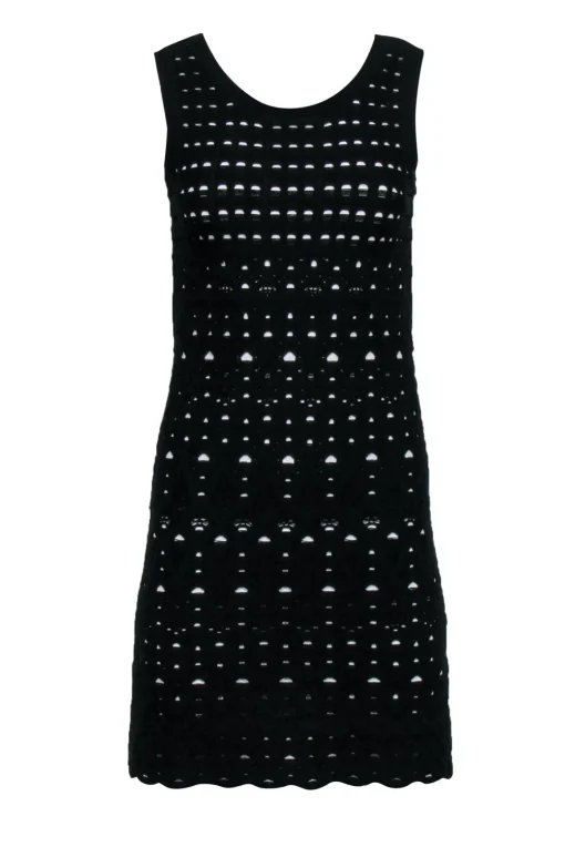 Chanel - Black Knit Overlay Sleeveless Mini A-Line Dress Sz 4