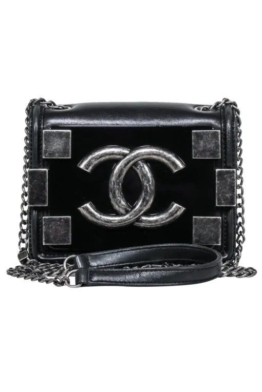 Chanel - Black Leather “Boy Brick” Flap Mini Crossbody Bag