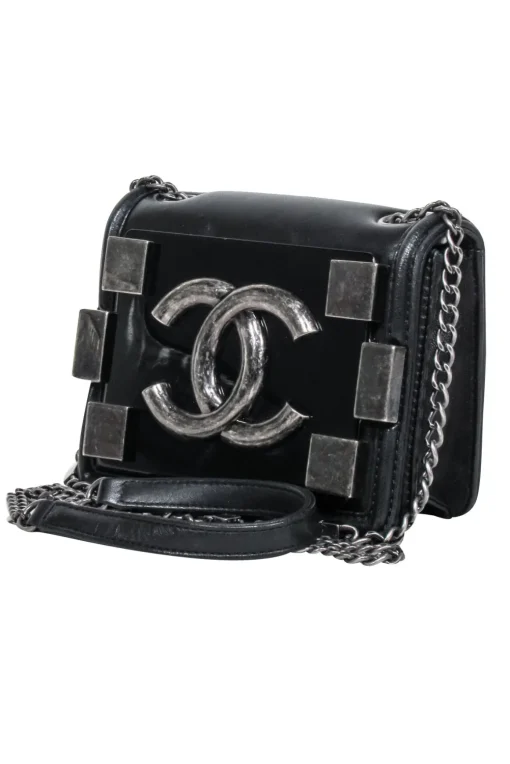 Chanel - Black Leather “Boy Brick” Flap Mini Crossbody Bag