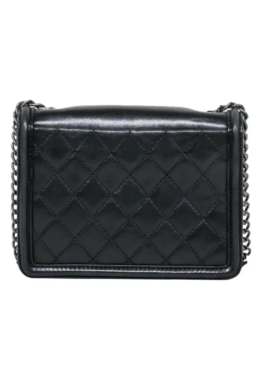 Chanel - Black Leather “Boy Brick” Flap Mini Crossbody Bag