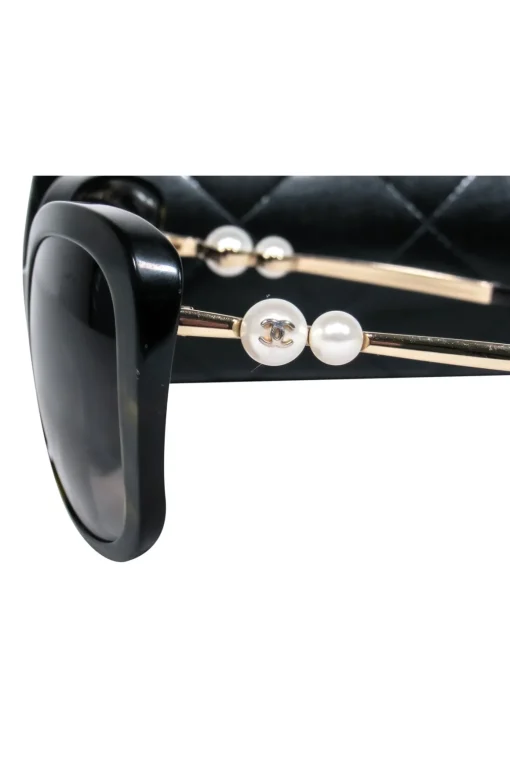 Chanel - Black Oversized Square Sunglasses w/ Faux Pearls
