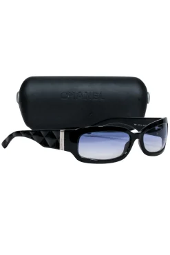 Chanel - Black Slim Sunglasses w/ Textured Side Detail