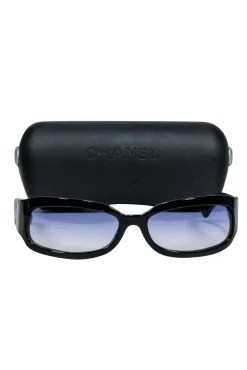 Chanel - Black Slim Sunglasses w/ Textured Side Detail