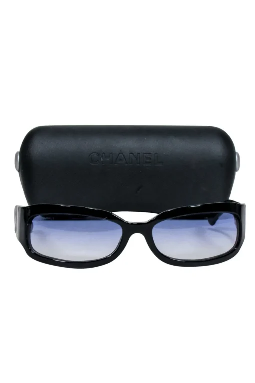 Chanel - Black Slim Sunglasses w/ Textured Side Detail