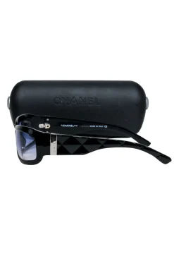 Chanel - Black Slim Sunglasses w/ Textured Side Detail