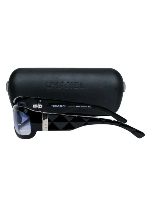 Chanel - Black Slim Sunglasses w/ Textured Side Detail