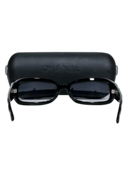 Chanel - Black Slim Sunglasses w/ Textured Side Detail