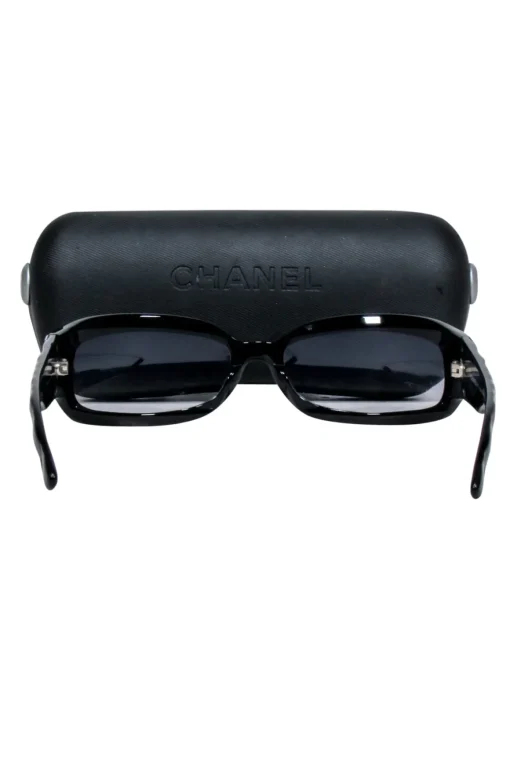 Chanel - Black Slim Sunglasses w/ Textured Side Detail