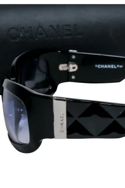 Chanel - Black Slim Sunglasses w/ Textured Side Detail