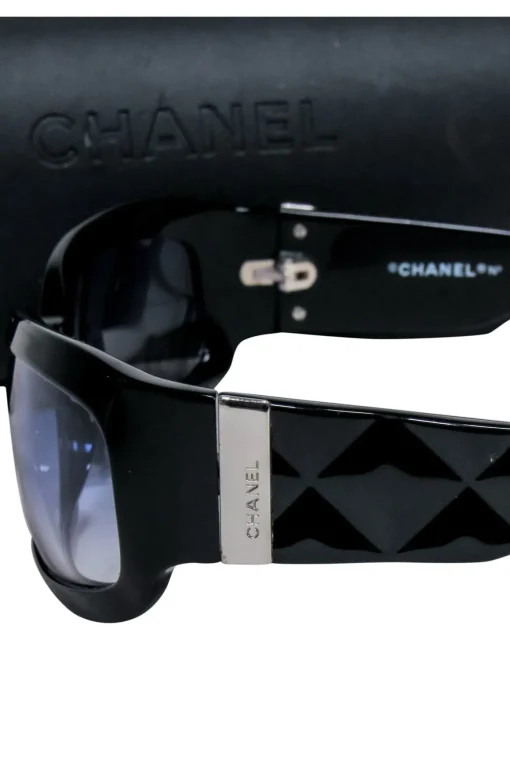 Chanel - Black Slim Sunglasses w/ Textured Side Detail