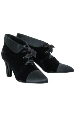 Chanel - Black Velvet Lace Up Booties Sz 7