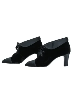 Chanel - Black Velvet Lace Up Booties Sz 7