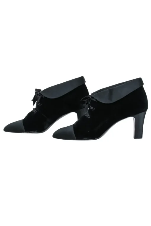 Chanel - Black Velvet Lace Up Booties Sz 7