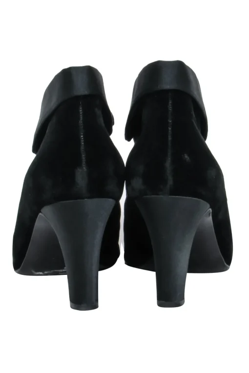 Chanel - Black Velvet Lace Up Booties Sz 7