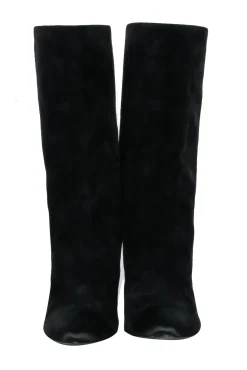 Chanel - Cap Toe Mid-Calf Black Suede Boots w/ Embroidery Sz 8