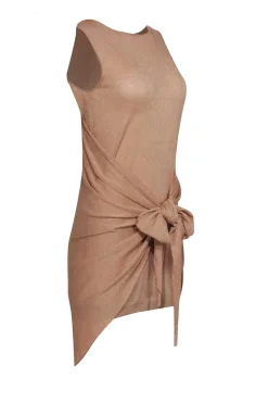 Chanel - Champagne Gold Glitter Sleeveless Dress w/ Attached Shawl Sz 2
