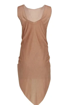 Chanel - Champagne Gold Glitter Sleeveless Dress w/ Attached Shawl Sz 2