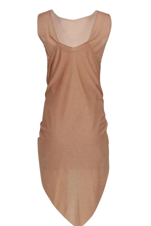 Chanel - Champagne Gold Glitter Sleeveless Dress w/ Attached Shawl Sz 2