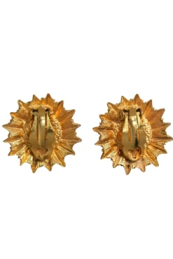 Chanel - Gold & Pearl Sun Design Clip-On Earrings
