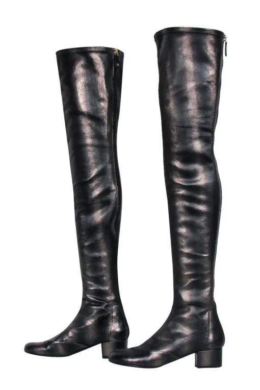 Chanel - Gunmetal Shiny Over-the-Knee "Fantasy Stretch Leather" Boots Sz 7