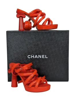 Chanel - Orange Goatskin Wrap Around Tie Pumps Sz 6