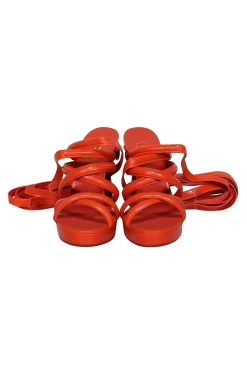 Chanel - Orange Goatskin Wrap Around Tie Pumps Sz 6
