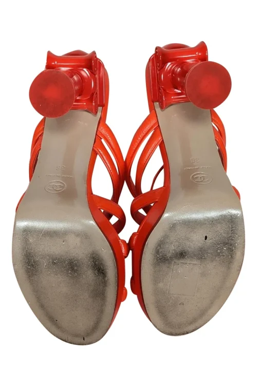 Chanel - Orange Goatskin Wrap Around Tie Pumps Sz 6