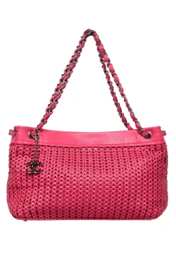 Chanel - Pink Leather Woven Shoulder Bag
