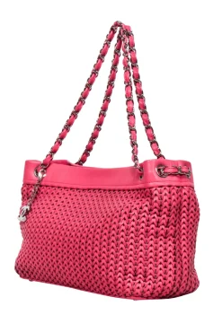 Chanel - Pink Leather Woven Shoulder Bag