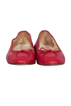 Chanel - Red Leather Logo Toe Flats Sz 6.5
