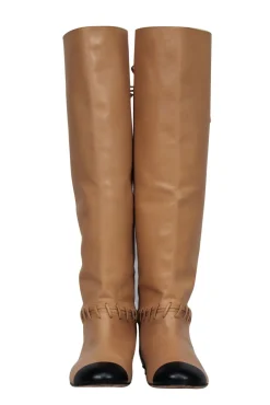 Chanel - Tan & Black Leather Lace-Up Knee High Boots Sz 7