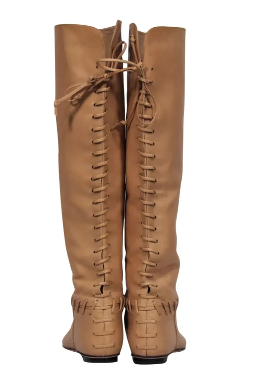 Chanel - Tan & Black Leather Lace-Up Knee High Boots Sz 7