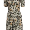 Charles Nolan - Olive, Brown & Tan Camouflage Print Sheath Dress Sz 2