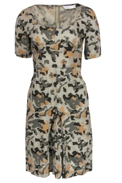 Charles Nolan - Olive, Brown & Tan Camouflage Print Sheath Dress Sz 2