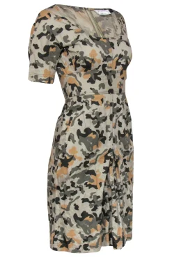 Charles Nolan - Olive, Brown & Tan Camouflage Print Sheath Dress Sz 2