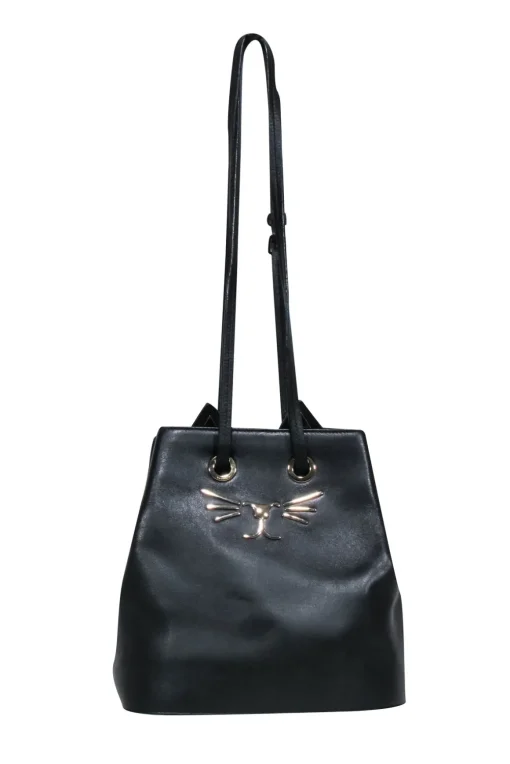 Charlotte Olympia - Black Leather "Feline" Bucket Bag