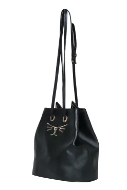 Charlotte Olympia - Black Leather "Feline" Bucket Bag