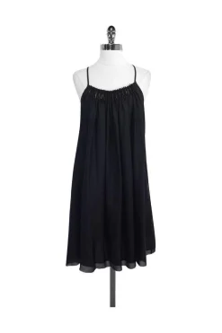Chelsea Flower - Black Silk Spaghetti Strap Dress Sz S
