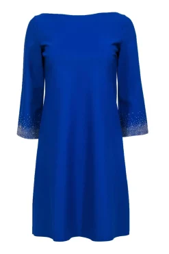 Chiara Boni - Royal Blue Cropped Sleeve Shift Dress w/ Rhinestones Sz 12