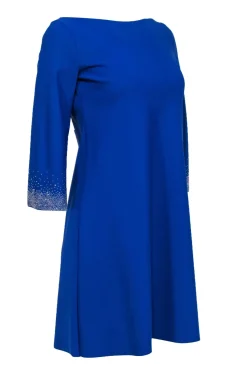 Chiara Boni - Royal Blue Cropped Sleeve Shift Dress w/ Rhinestones Sz 12