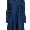 Chinti & Parker - Navy Star Print Long Sleeve Button-Up Cotton Shirtdress Sz L