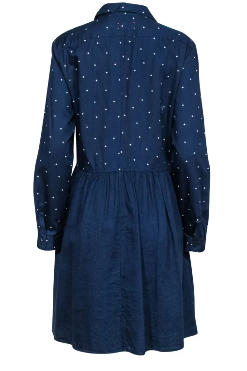 Chinti & Parker - Navy Star Print Long Sleeve Button-Up Cotton Shirtdress Sz L