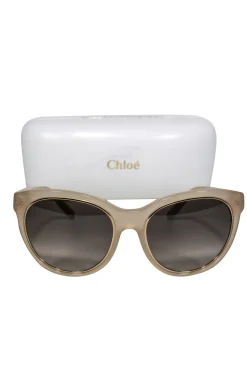 Chloe - Beige Studded Cat Eye Sunglasses