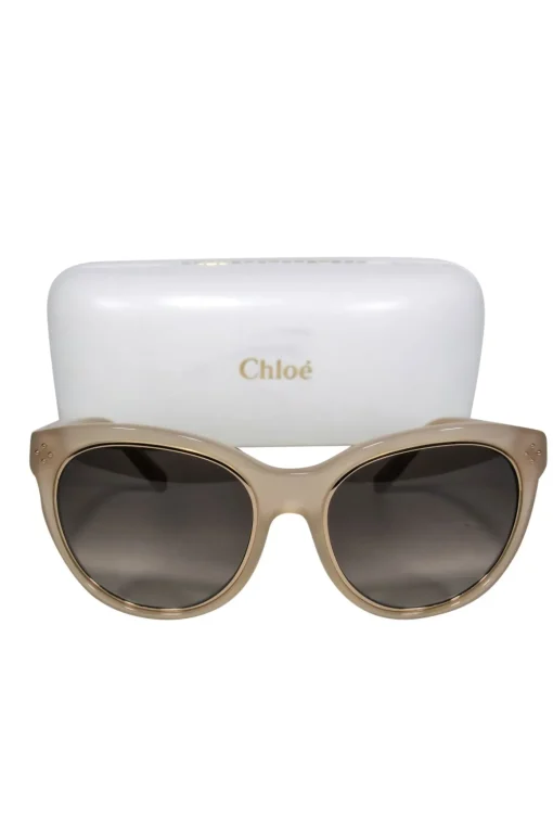 Chloe - Beige Studded Cat Eye Sunglasses