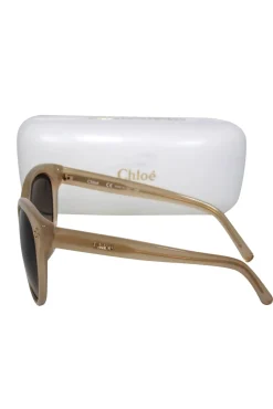 Chloe - Beige Studded Cat Eye Sunglasses