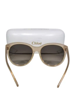 Chloe - Beige Studded Cat Eye Sunglasses