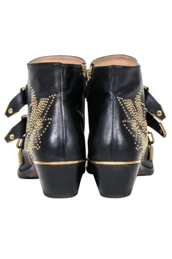 Chloe - Black Leather Gold Studded 